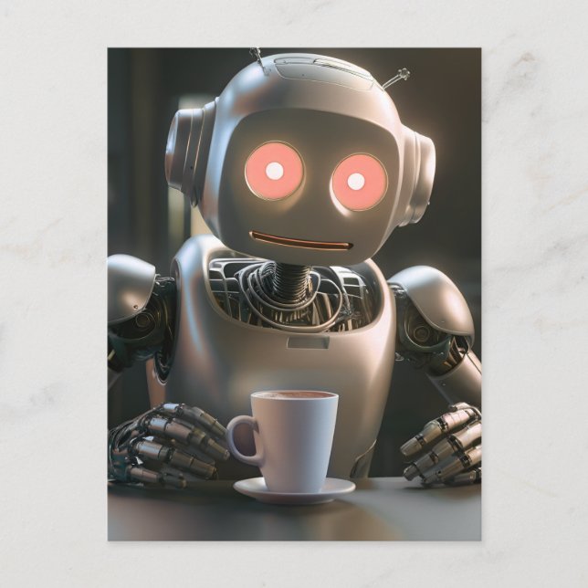 Kaffee-Roboter Feiertagspostkarte (Vorderseite)