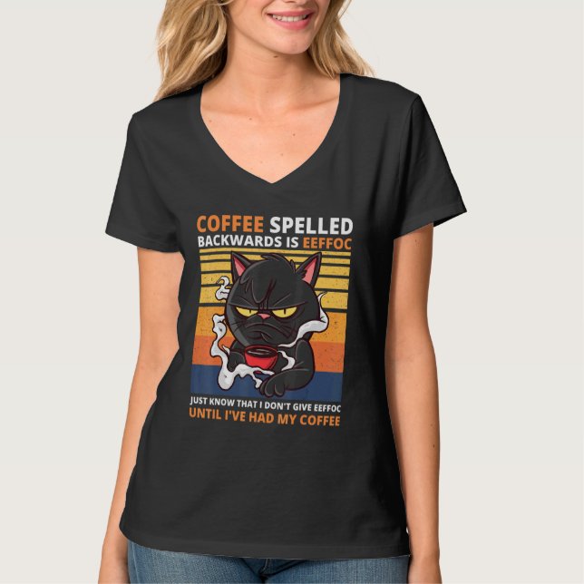Kaffee rückwärts geschrieben ist Eeffoc Black Cat  T-Shirt (Vorderseite)