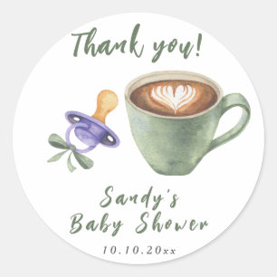 Kaffee-Saugling mit Schleife - Baby Shower Danke Runder Aufkleber