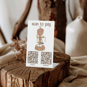 Kaffee SCAN TO PAY QR Vintage Espresso Wasserfarbe Sockelschild