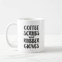 Kaffee scheuert sich und Gummihandschuhe pflegen