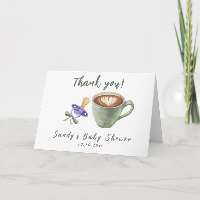Kaffee Schnuller Schleife Baby Shower Danke (Vorderseite)