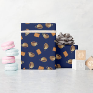 Kaffee & Schokolade Biscuits Muster Navy Blue Food Geschenkpapier