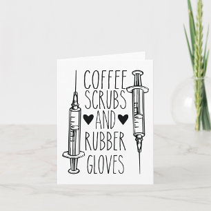 Kaffee-Schrubs und Gummihandschuhe Karte