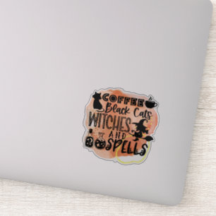Kaffee, schwarze Katzen, Hexen, Halloween-Sticker Aufkleber