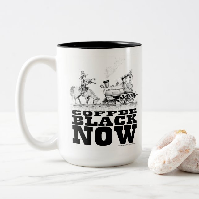 Kaffee-Schwarzer-Zugraub-Zeichnung Zweifarbige Tasse (Mit Donut)