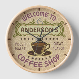 Kaffee-Shop-Cup Bohnen Kaffeehaus   Name hinzufüge Wanduhr