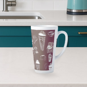 Kaffee-Shop-Latte auf kaffeemfarbenem Hintergrund Milchtasse