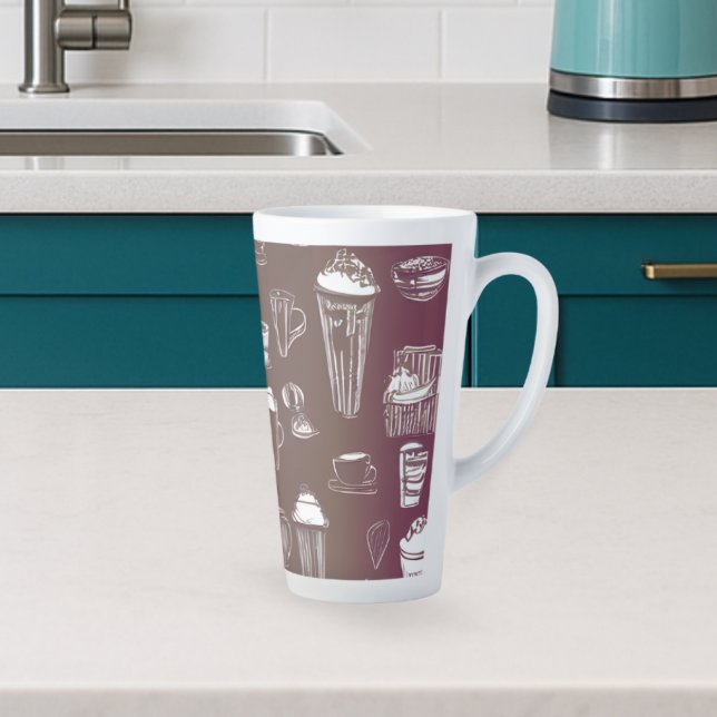 Kaffee-Shop-Latte auf kaffeemfarbenem Hintergrund Milchtasse (Von Creator hochgeladen)