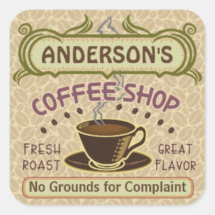 Kaffee-Shop mit Cup Erstellen Sie Ihre eigenen Per Quadratischer Aufkleber