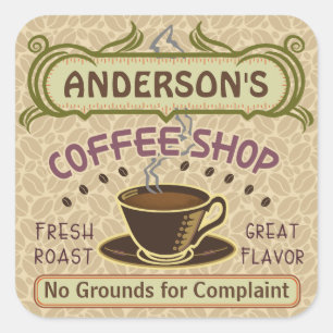 Kaffee-Shop mit Cup Erstellen Sie Ihre eigenen Per Quadratischer Aufkleber