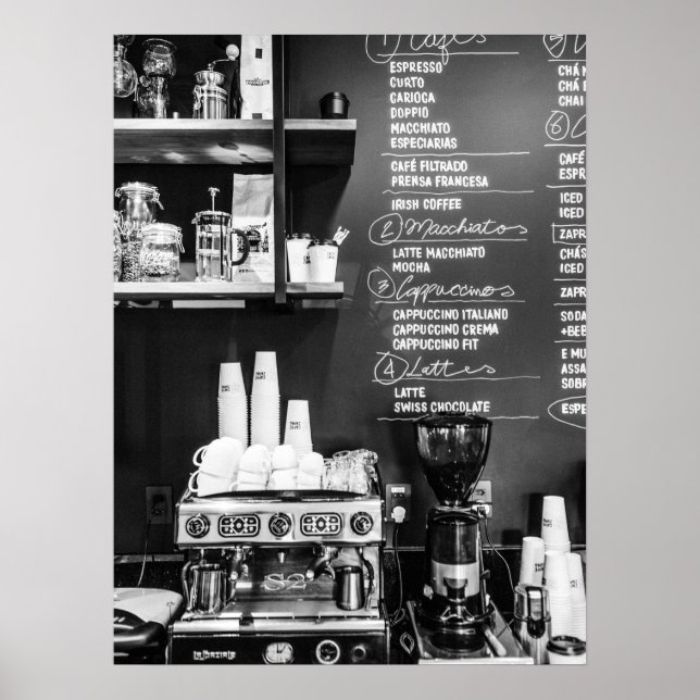 Kaffee-Shop-Szene mit Espressomaschine Poster (Vorne)