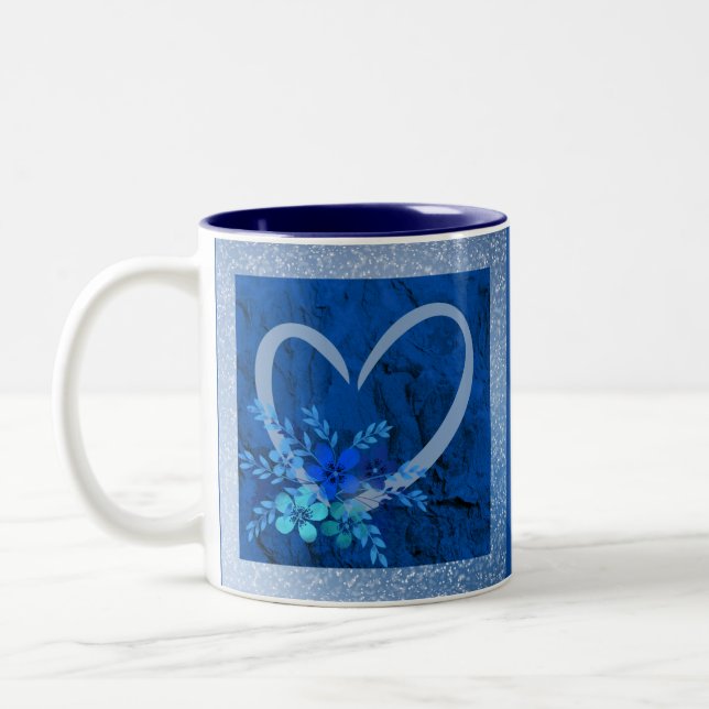 Kaffee Tasse Blaues Herz mit Blume (Links)
