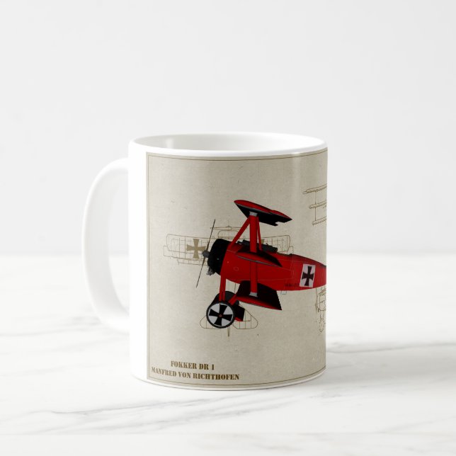 Kaffee-Tasse des Fokker-Dr 1 des Kämpfer-WWI Kaffeetasse (Vorderseite Links)