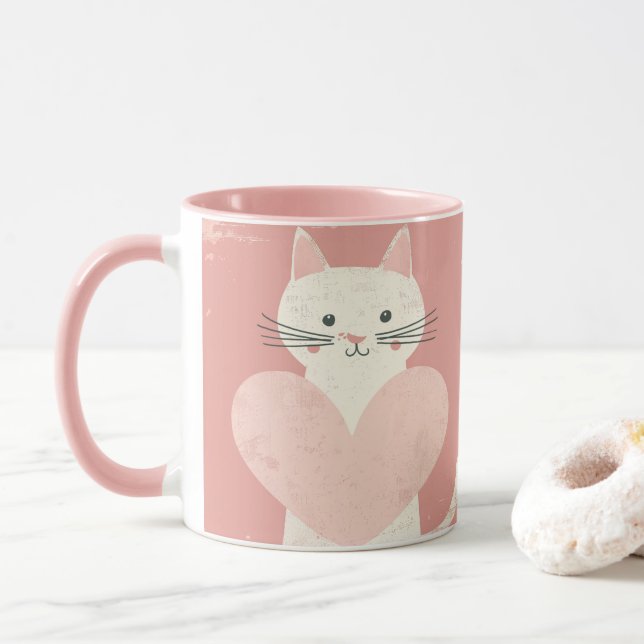 Kaffee-Tasse für Katzen Liebhaber Weich rosa Thema Tasse (Mit Donut)