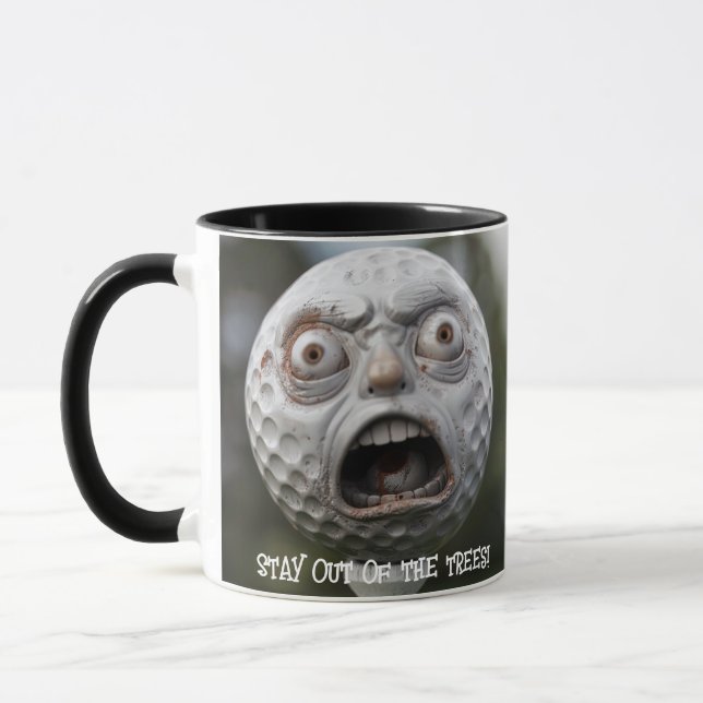 Kaffee Tasse Golfer, "Bleibe aus den Bäumen!" (Links)