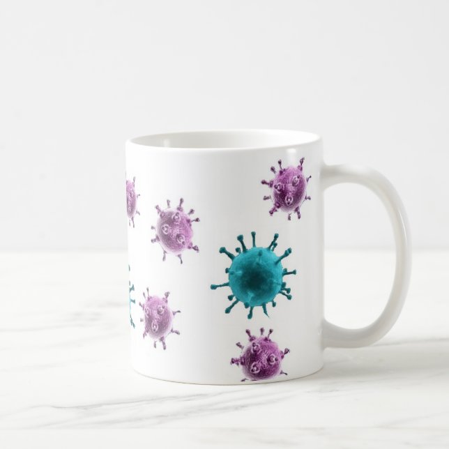 Kaffee-Tasse - Grippe-Virus (lila/Blau auf Weiß) Tasse (Rechts)