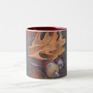 Kaffee-Tasse mit 2 Tönen mit Eicheln und Blätter Zweifarbige Tasse