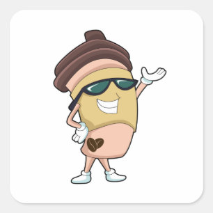 Kaffee-Tasse mit Sonnenbrille Quadratischer Aufkleber