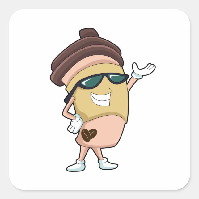 Kaffee-Tasse mit Sonnenbrille Quadratischer Aufkleber (Vorderseite)