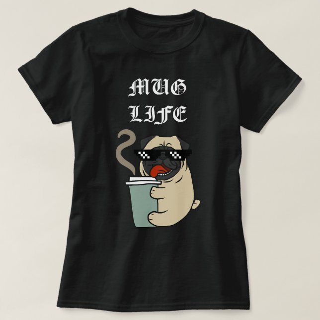 Kaffee Tasse Mops Kaffee T-Shirt (Design vorne)