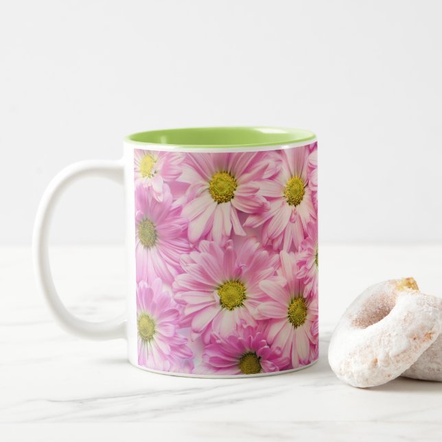 Kaffee-Tasse - Rosa Gerbera Daisies Zweifarbige Tasse (Mit Donut)