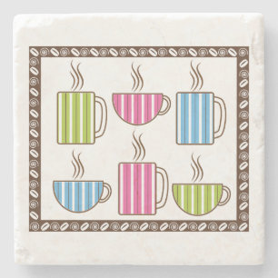 Kaffee-Tassen mit Streifenmuster Steinuntersetzer