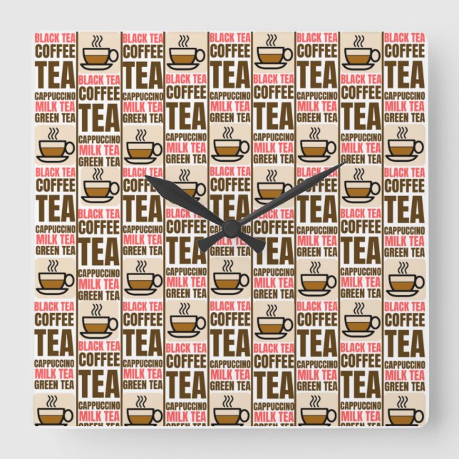KAFFEE TEA PATTER, Acrylwand Quadratische Wanduhr (Vorderseite)