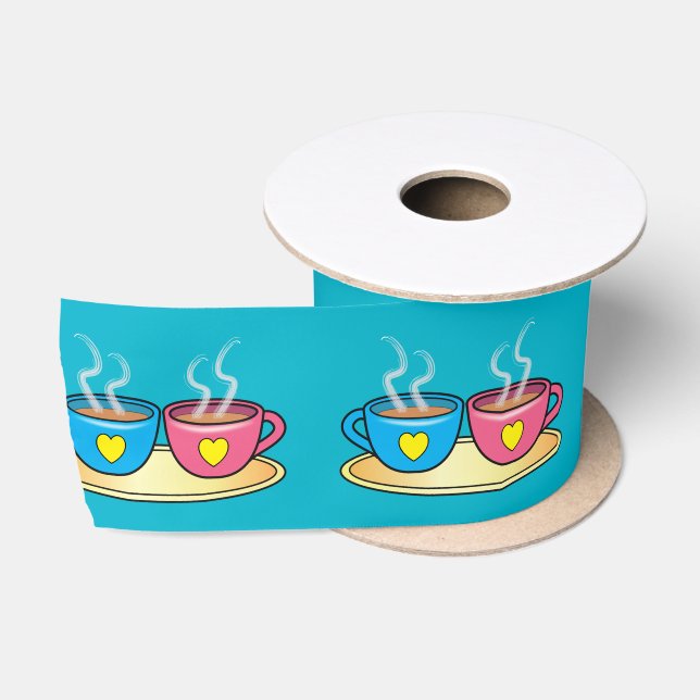 Kaffee, Tee oder Kakao mit Herzen 3 Zoll Satinband (Spule)