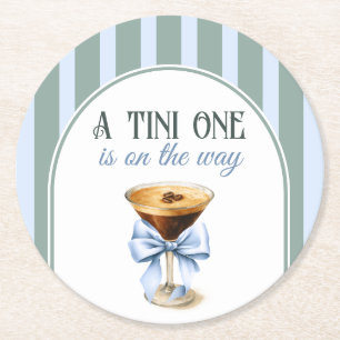 Kaffee Thema Espresso Martini Blue Bow Baby Dusche Runder Pappuntersetzer