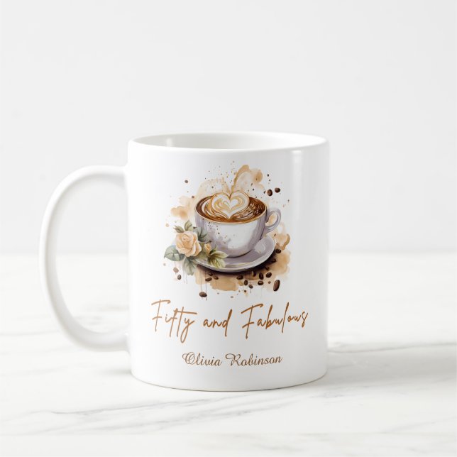 Kaffee-Thema Fünfzig und Fantastisch 50. Geburtsta Kaffeetasse (Links)