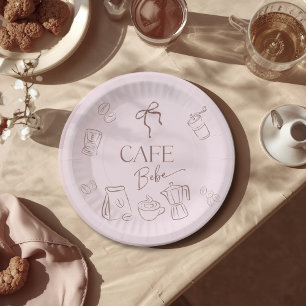 Kaffee-Thema Rosa Schleife Cafe Bebe Mädchen Baby- Pappteller