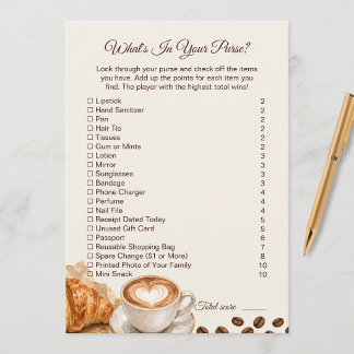 Kaffee-Thema Was ist in deiner Handtasche Duschspi Mitteilungskarte