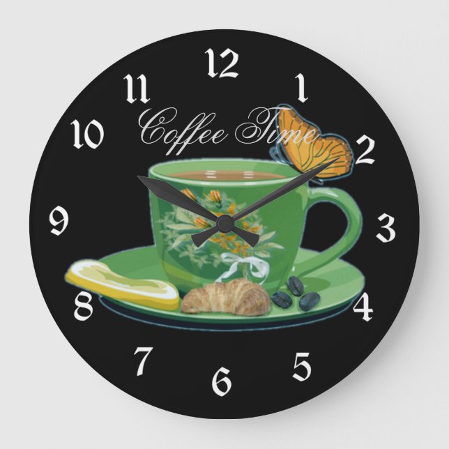 Kaffee Time Cup & Saucer Große Wanduhr (Vorderseite)