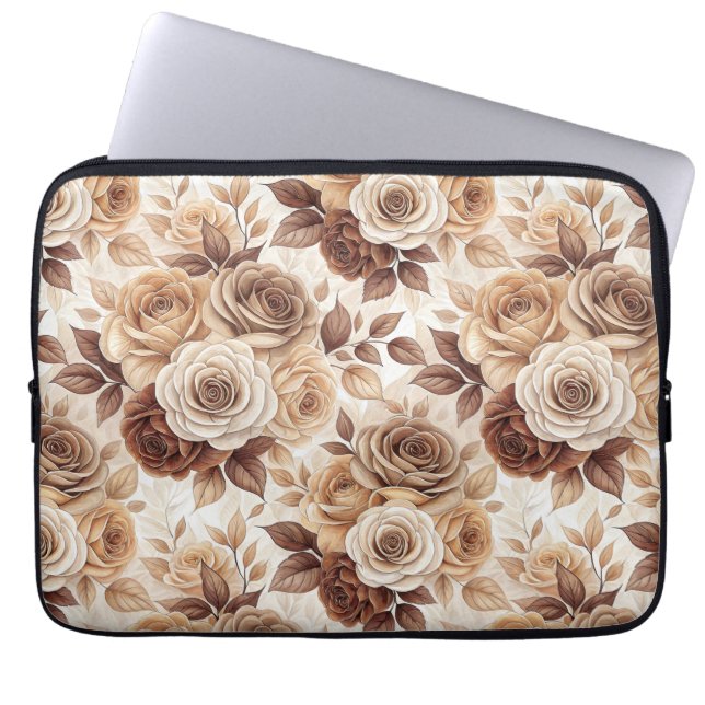 Kaffee-Töne Florales Rosenmuster Laptopschutzhülle (Vorderseite)