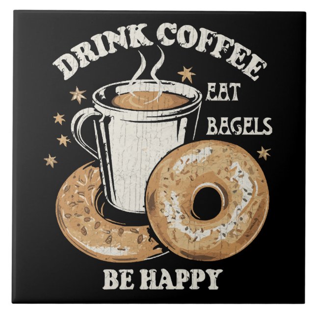 Kaffee trinken Bagels ist glücklich Fliese (Vorderseite)
