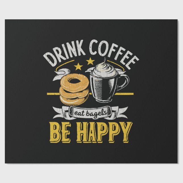 Kaffee trinken Bagels ist glücklich Geschenkpapier (Flach)