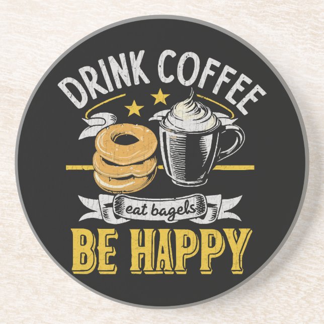 Kaffee trinken Bagels ist glücklich Getränkeuntersetzer (Vorne)