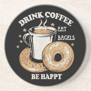 Kaffee trinken Bagels ist glücklich Getränkeuntersetzer