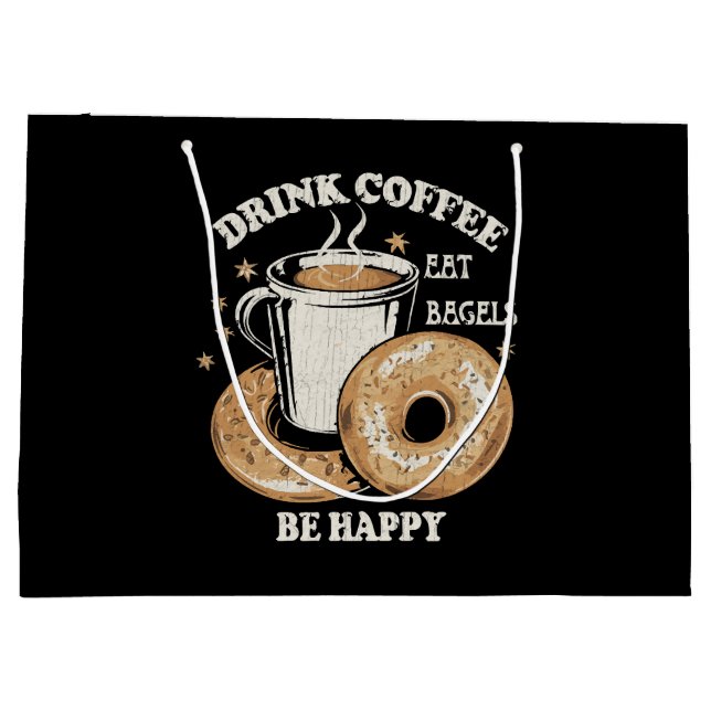 Kaffee trinken Bagels ist glücklich Große Geschenktüte (Rückseite)