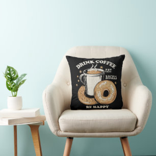 Kaffee trinken Bagels ist glücklich Kissen