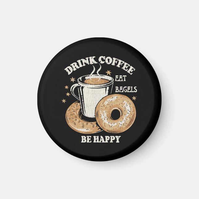 Kaffee trinken Bagels ist glücklich Magnet (Vorne)