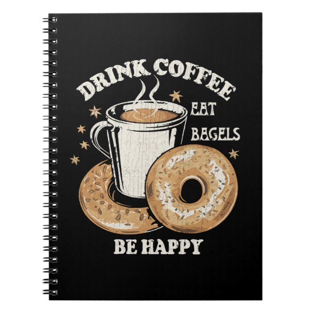 Kaffee trinken Bagels ist glücklich Notizblock (Vorderseite)