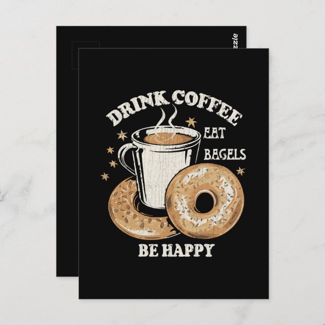 Kaffee trinken Bagels ist glücklich Postkarte (Vorne/Hinten)