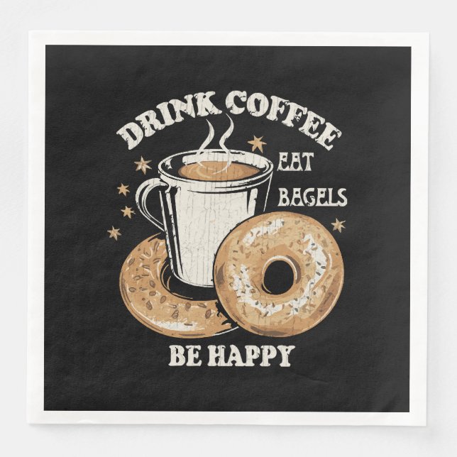 Kaffee trinken Bagels ist glücklich Serviette (Vorderseite)
