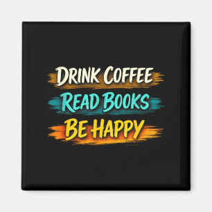 Kaffee trinken Bücher lesen glückliches einfaches Magnet
