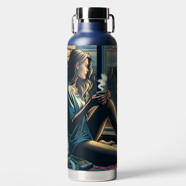 Kaffee trinken Frauen bei Sonnenaufgang in der Sta Trinkflasche (Vorderseite)