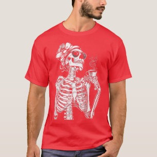 Kaffee trinken Frauen Skelett Lazy Halloween Cos T-Shirt