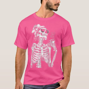 Kaffee trinken Frauen Skelett Lazy Halloween Cos T-Shirt