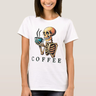 Kaffee trinken Skelett - Quirky und Spooky Design T-Shirt